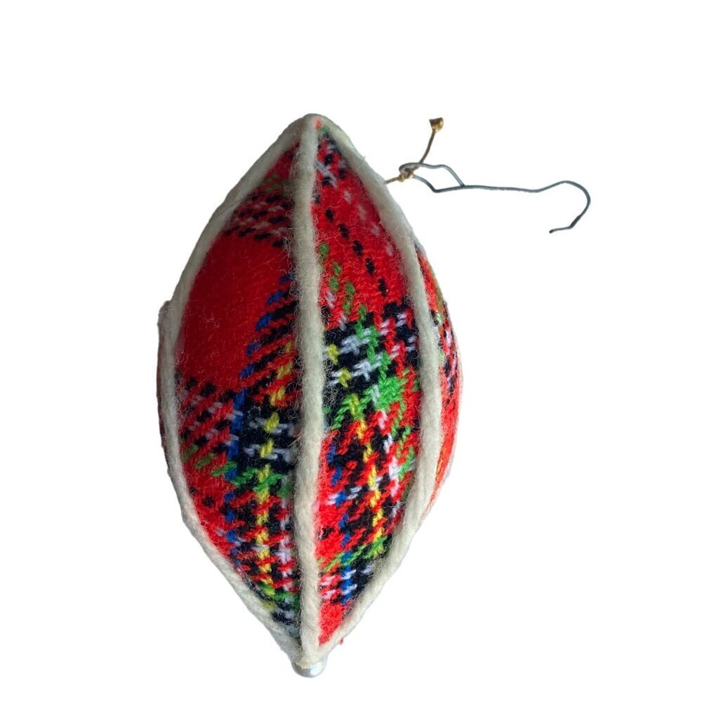 Vintage Red Plaid Fabric Christmas Ornaments Set Of 4 Bell Ball Large - Picture 2 of 8